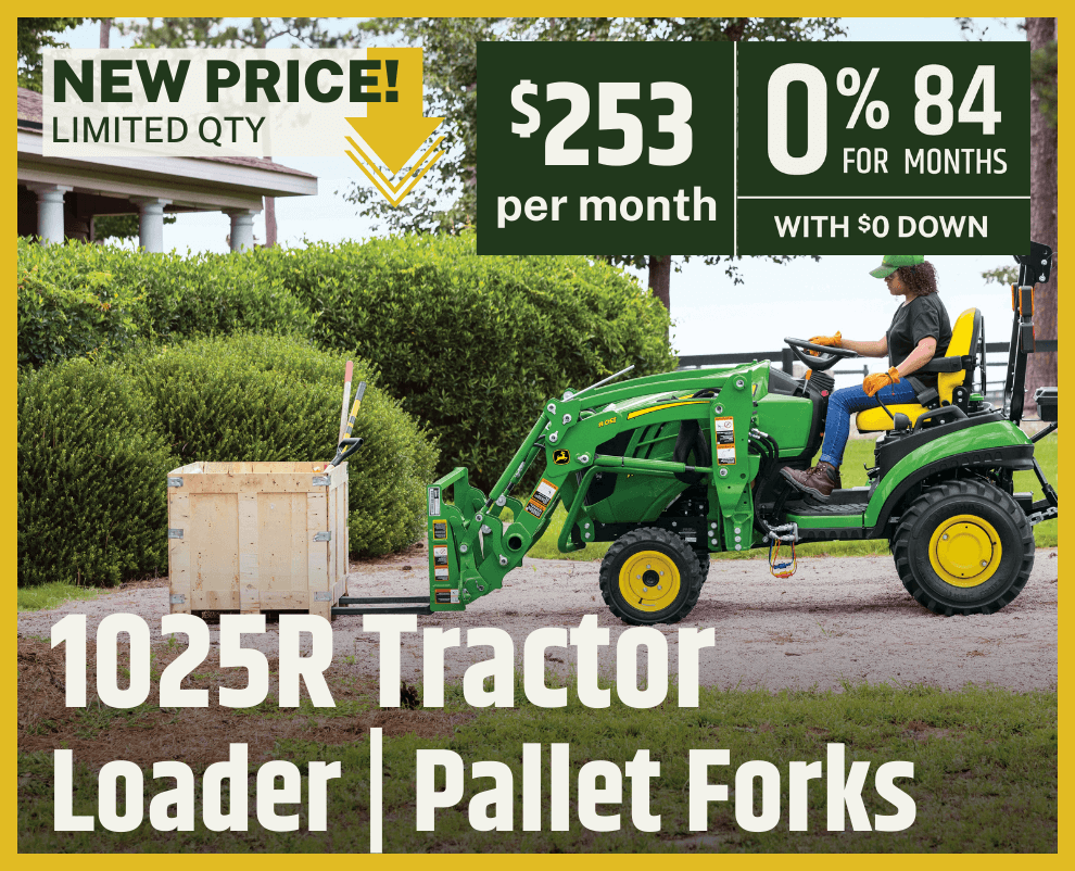 1025R Tractor & Pallet Forks Package | Midwest Machinery